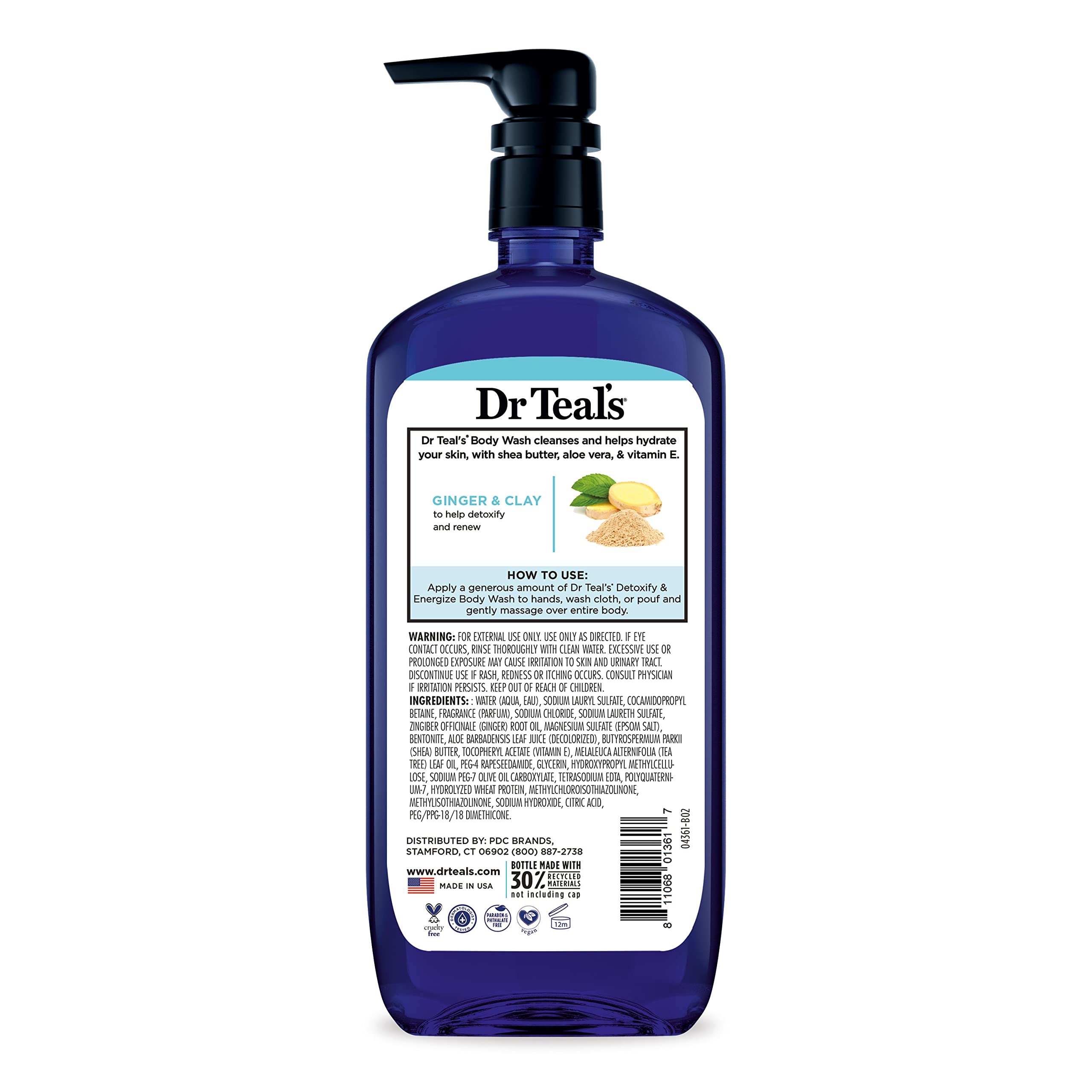Dr Teal's 24 fl oz four-pack packaging on display.
