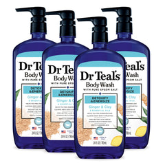 Dr Teal's body wash bottle with pure Epsom salt for refreshed skin.
