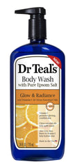 Dr Teal's Body Wash bottle with Pure Epsom Salt supports muscle relief and skin hydration.