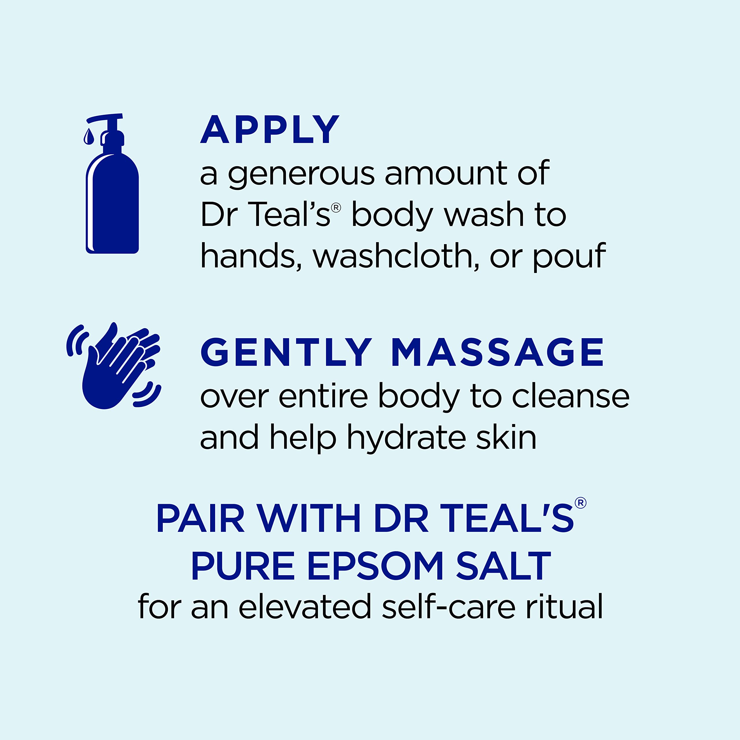 Dr Teal's body wash pour reveals a creamy lather.