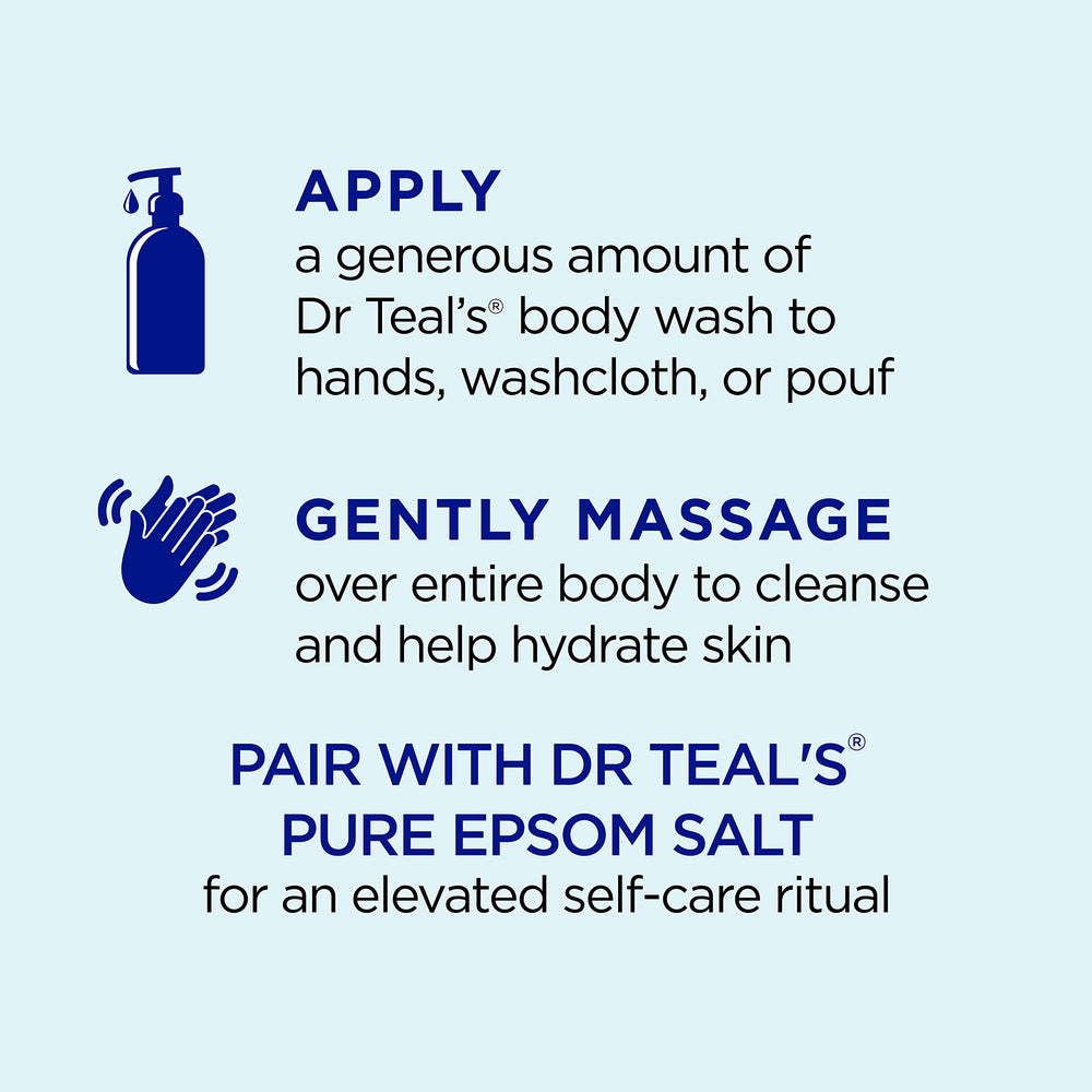 Dr Teal's body wash pour reveals a creamy lather.