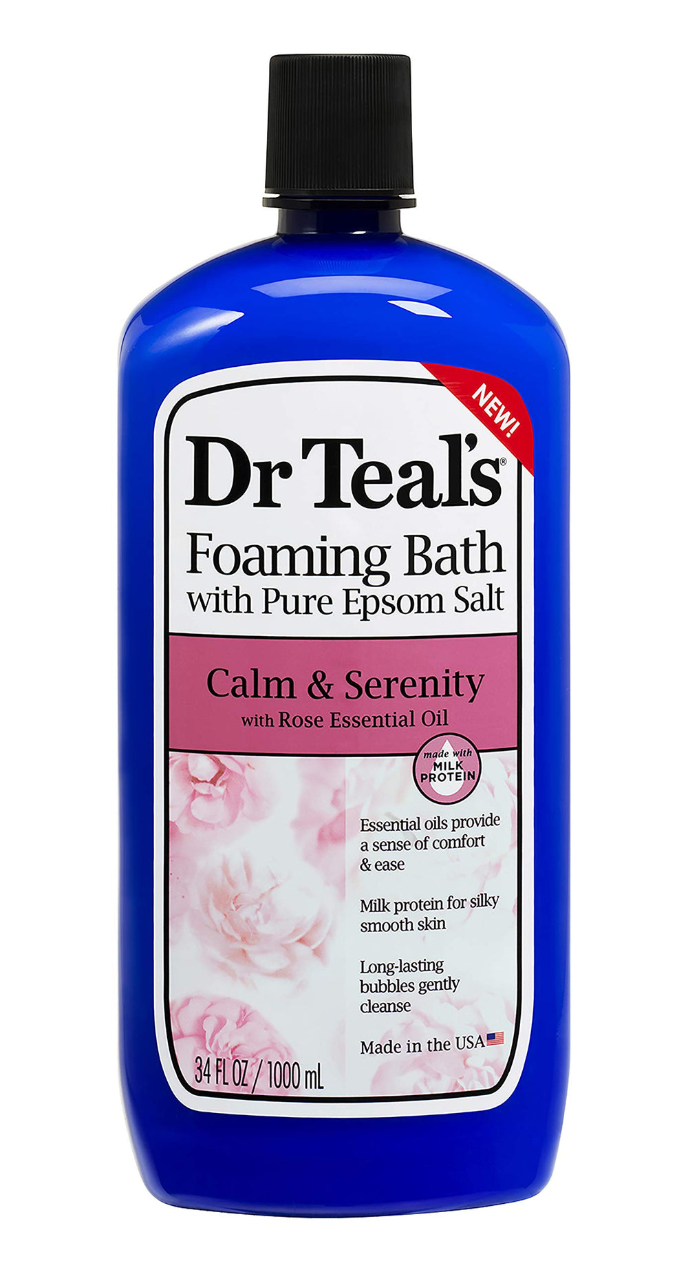 Dr.Teal's Calm & Serenity rose foam bath bubbles offer long lasting cleansing.