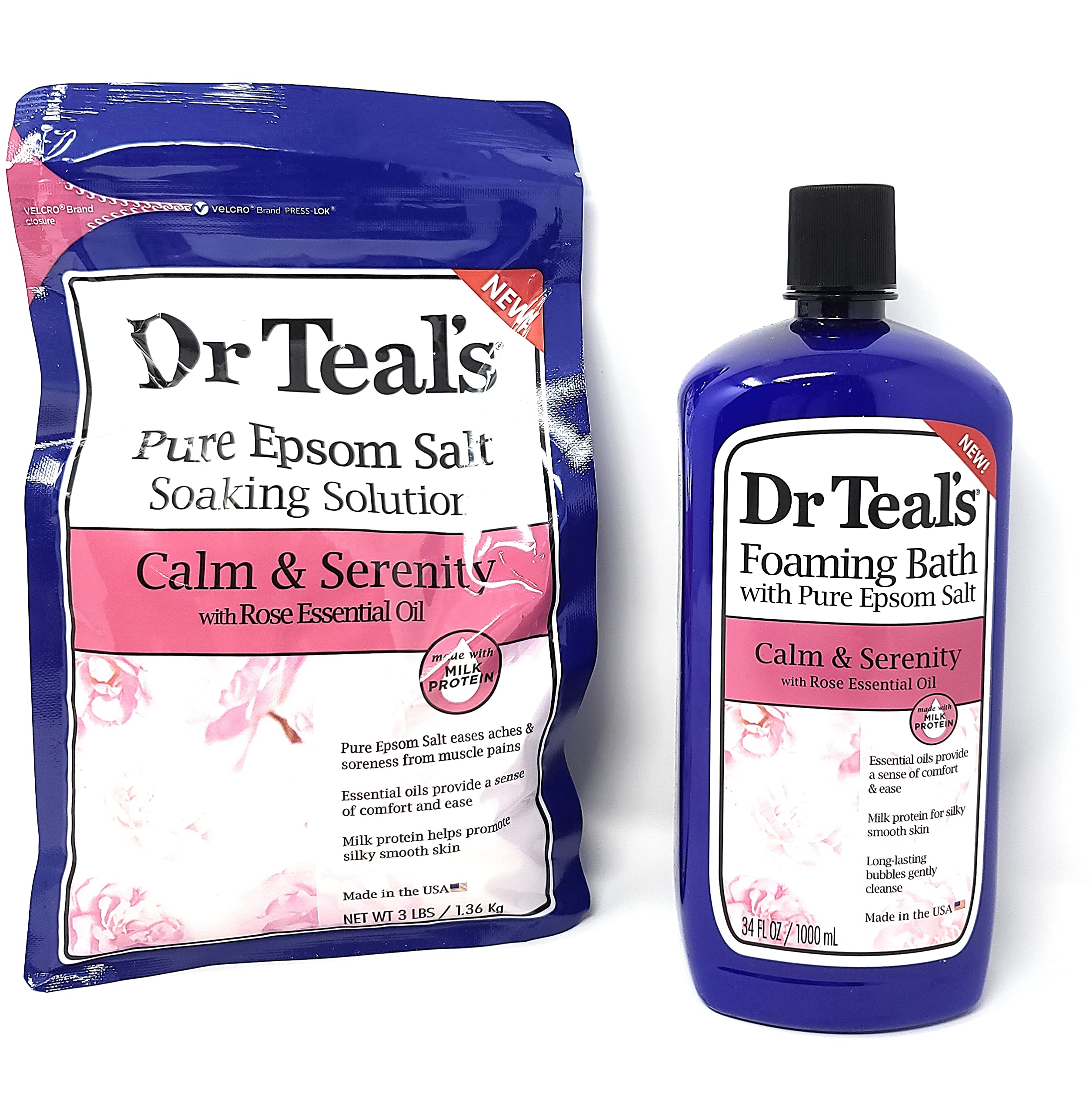 Dr.Teal's Calm & Serenity rose oil bath bottle for a soothing spa ritual.