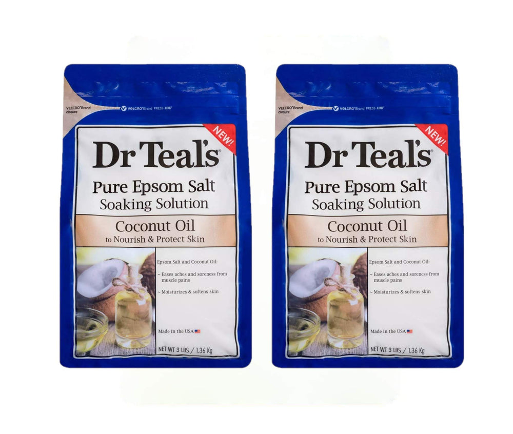 Dr Teal's Coconut Oil Soaking Solution two-pack bags for a soothing bath.