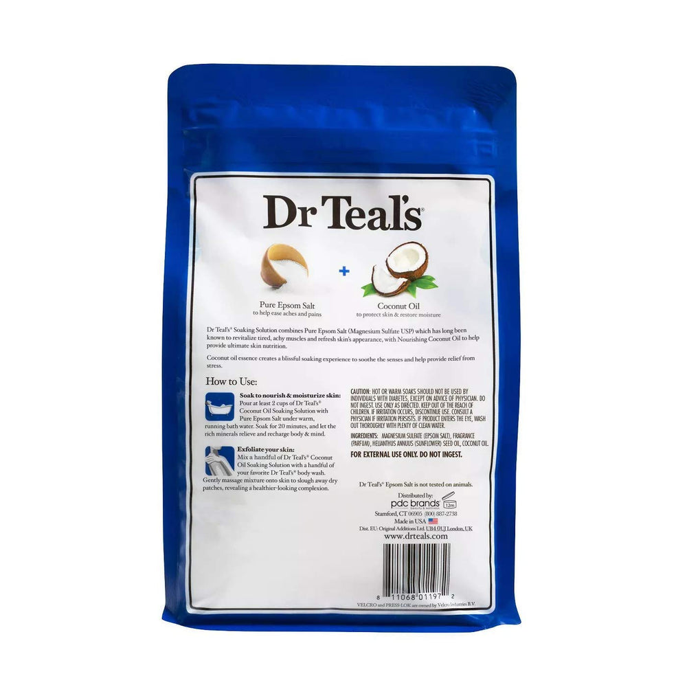 Dr Teal's Coconut Oil Soaking Solution in a bath setup for relaxation.