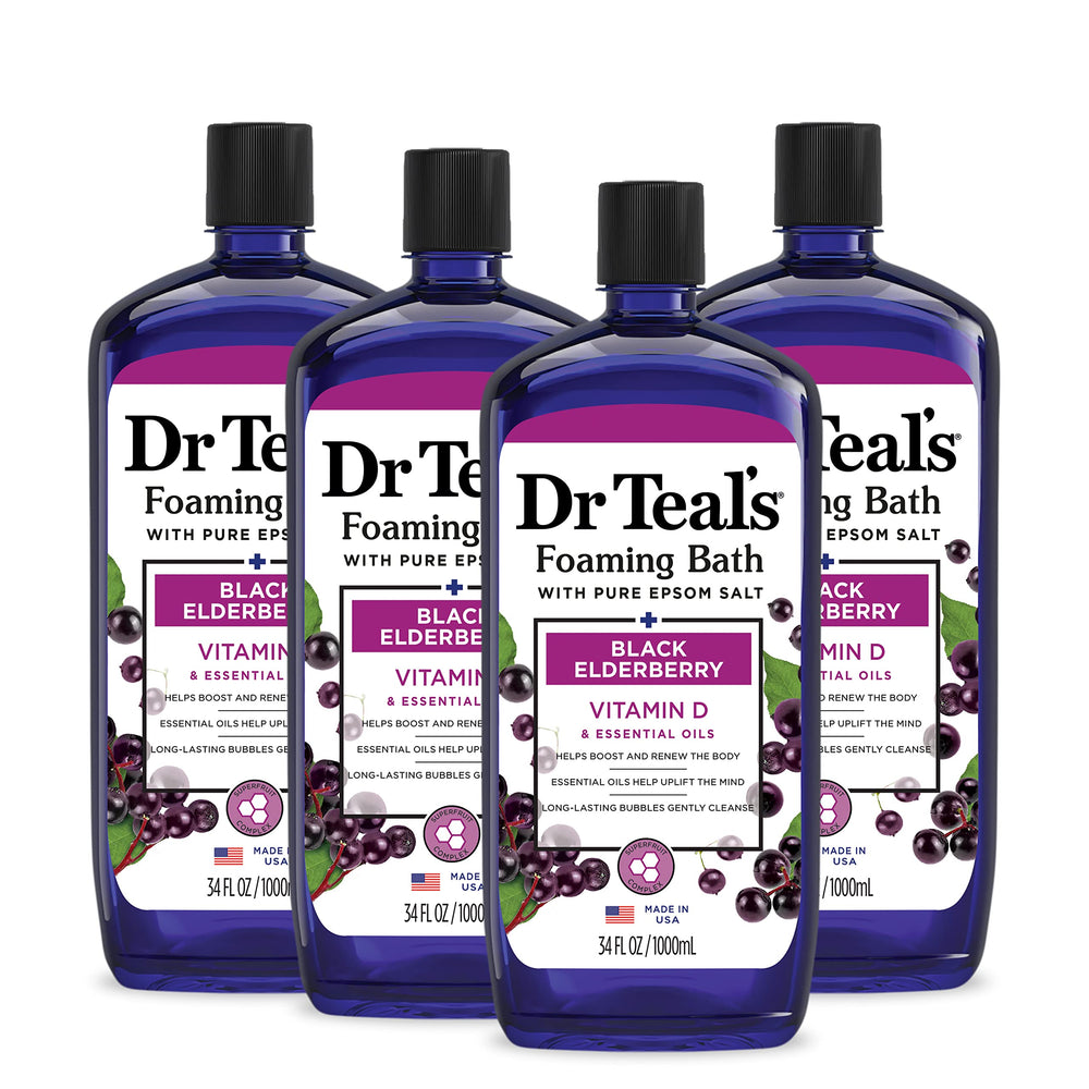 Dr Teal's Elderberry foaming bath bottle with rich bubbles for relaxation