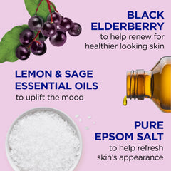 Dr Teal's Elderberry foaming bath bubbles close-up highlighting aroma