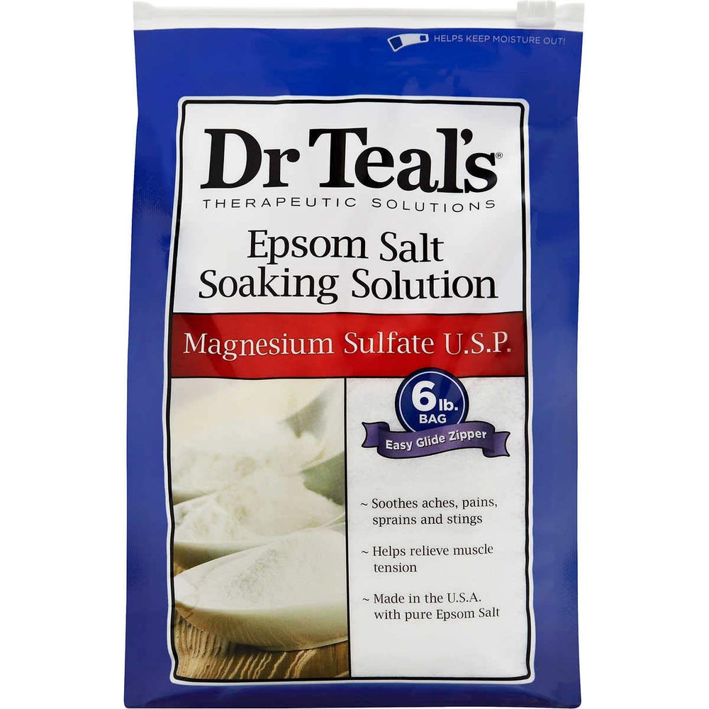 Dr Teal's Epsom Salt two-pack with unscented magnesium sulfate for soothing baths and gentle muscle relief.