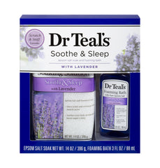 Dr Teal's lavender Epsom salt bag ready for a relaxing bath and muscle comfort.