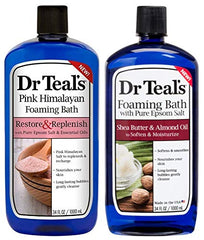 Dr Teal's Pink Himalayan foaming bath bottle for mineral-rich relaxation and spa-like soak.