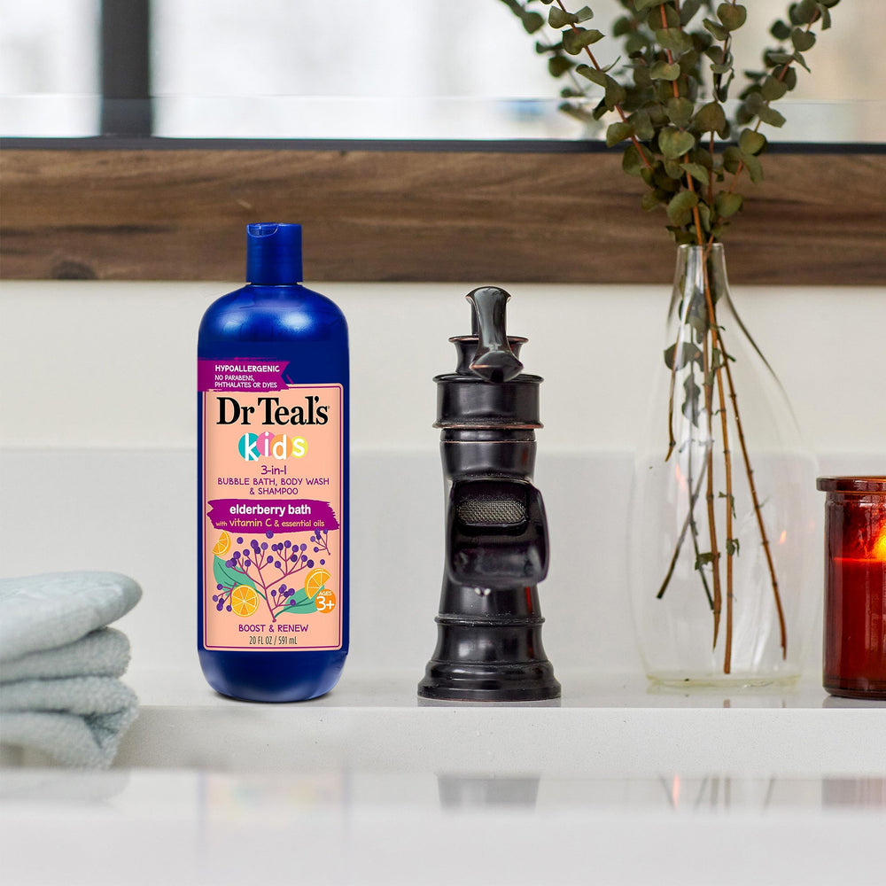 Dr Teal's Kids 3-in-1 Elderberry Bath vitamin C and elderberry label