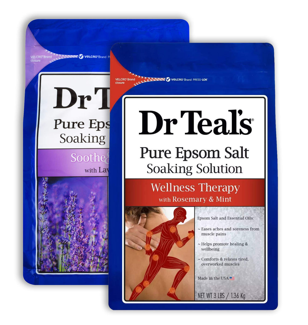 Dr Teal's Lavender Epsom Salt bag ready for a calming bath routine.