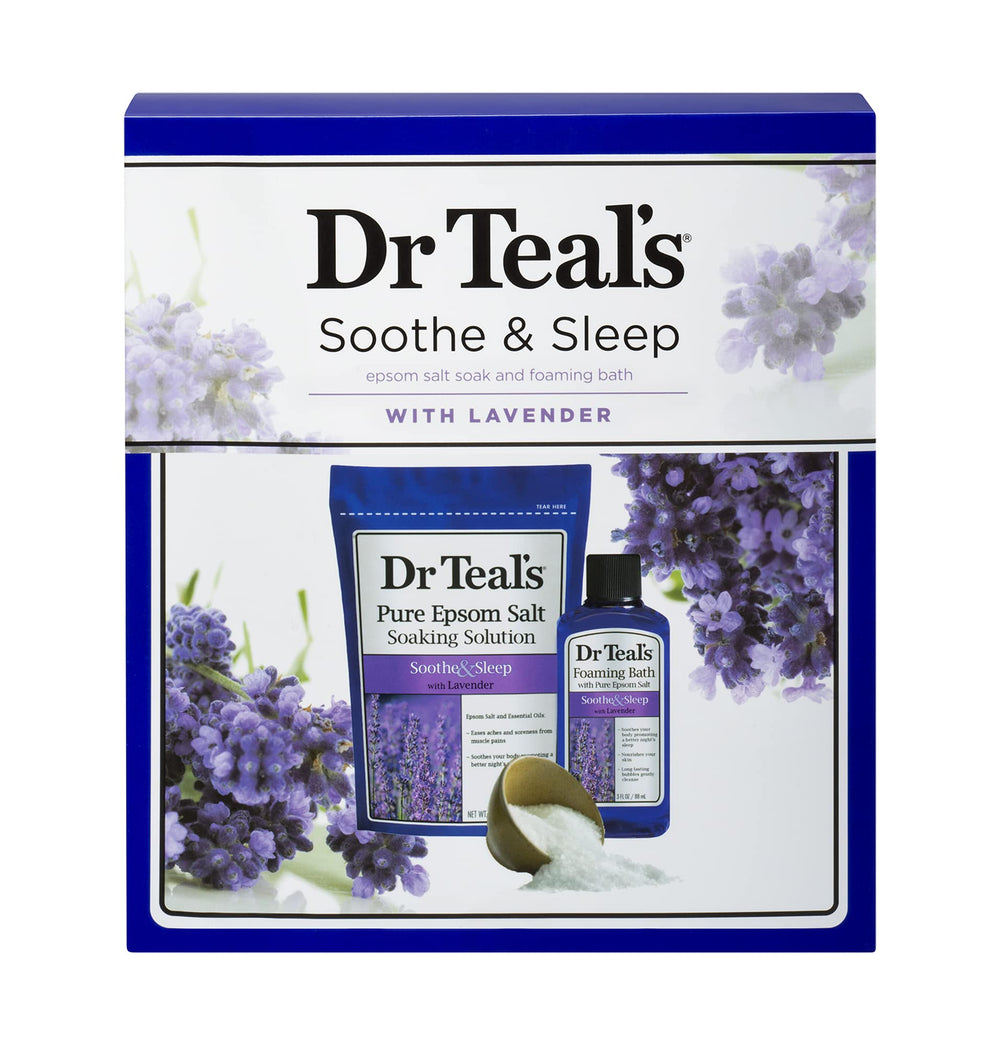 Dr Teal's lavender foaming bath oil bottle ready to elevate bath time with lasting bubbles.