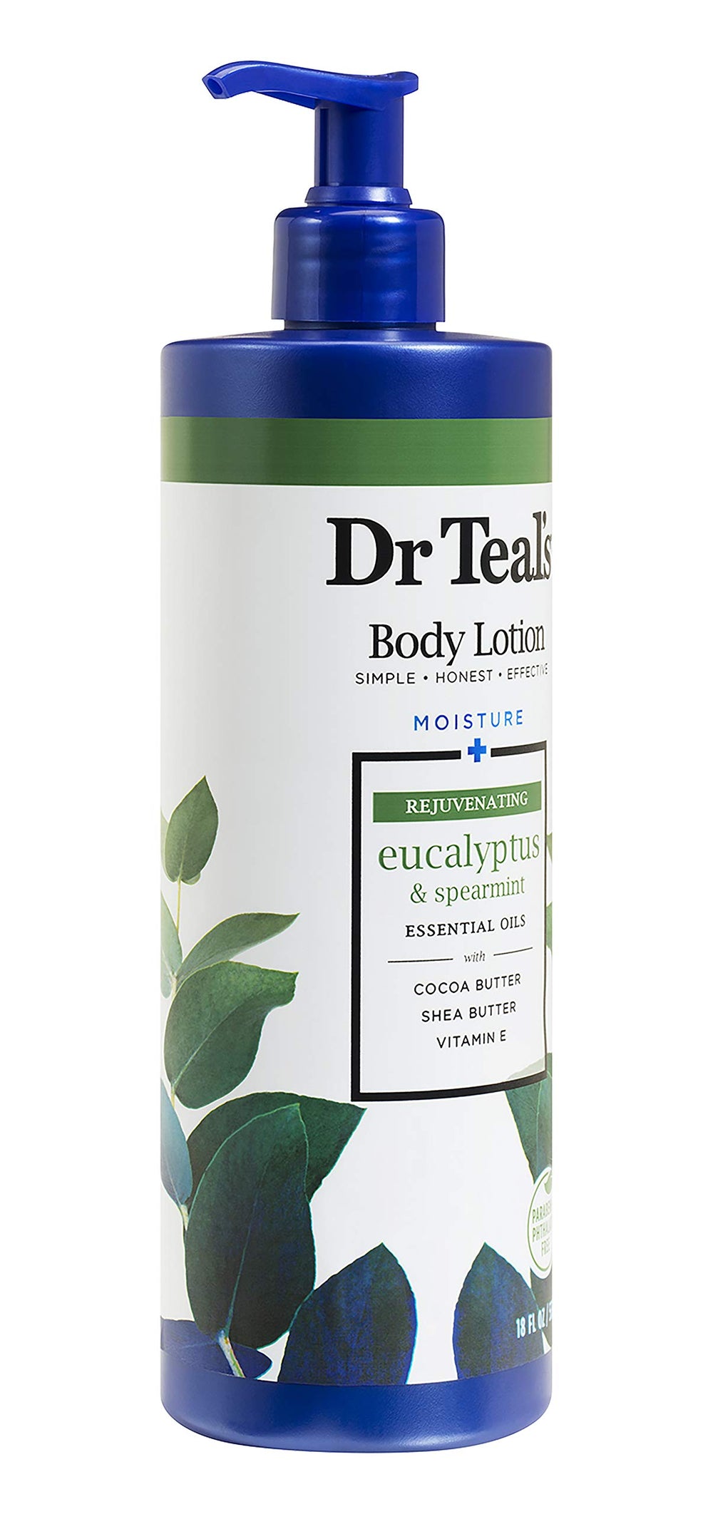 Dr Teal's Moisture Plus pump bottle in use after shower for soothing hydration