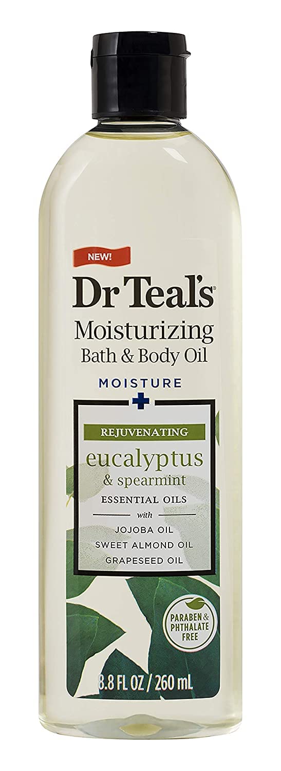 Dr Teal's nourishing coconut oil bath oil bottle ready to hydrate dry skin.