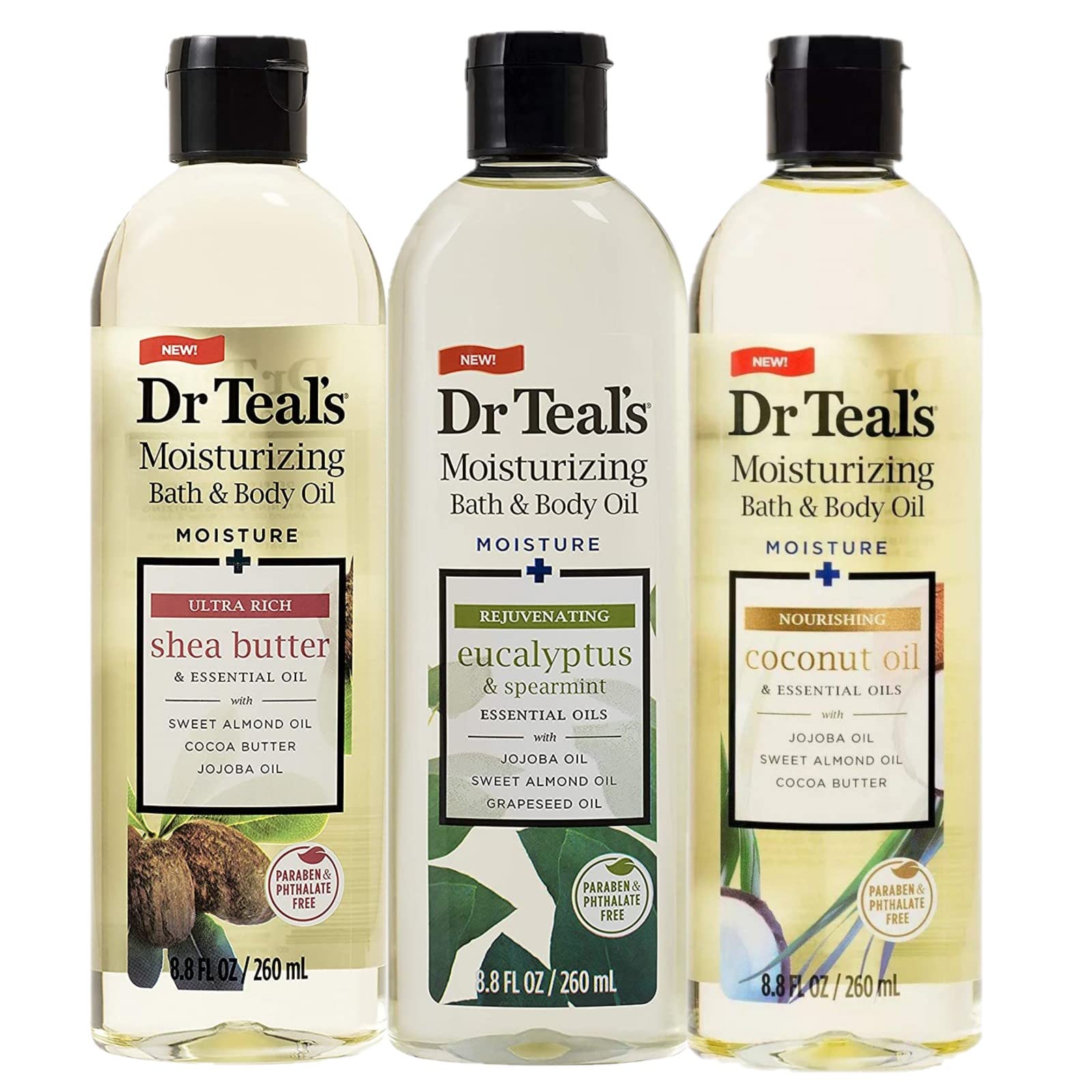 Dr Teal's rejuvenating eucalyptus bath oil bottle with a hydrating sheen.