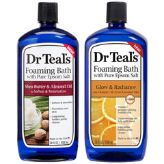 Dr Teal's Shea Butter & Almond Oil foaming bath bottle promotes softer, smoother skin