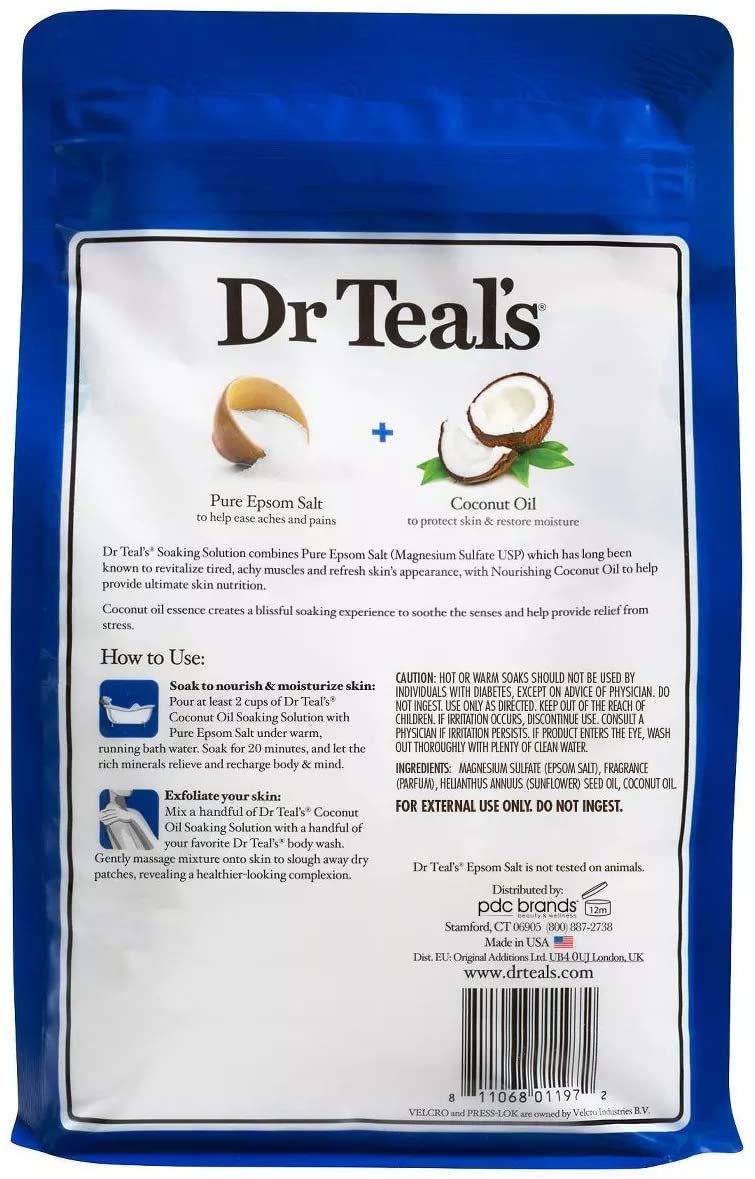 Dr Teal's Soaking Solution in a tub scene suggests easy muscle relief after workouts.