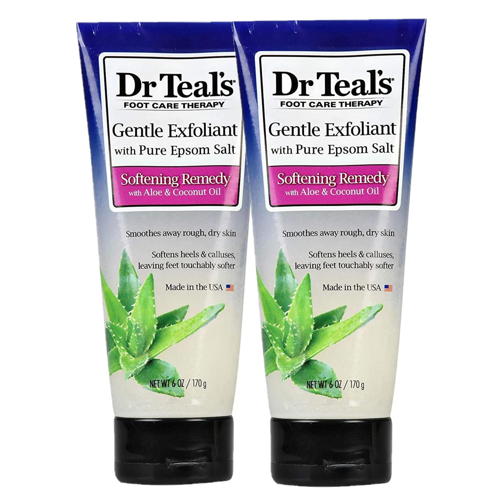 Dr Teal's Softening Remedy Coconut Oil Foot Scrub 2-pack shown for smooth feet and nourishment