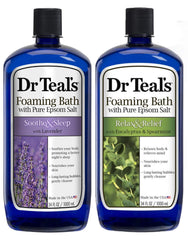 Dr Teal's Lavender Foaming Bath bottle with calming lavender aroma for relaxation.