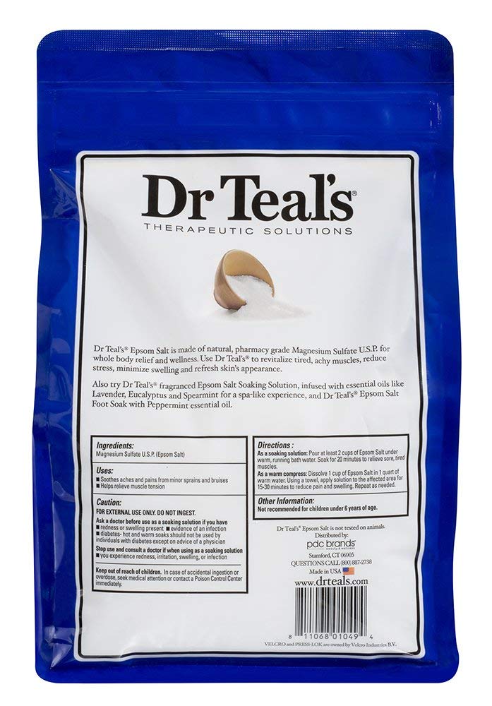 Dr Teal's unscented Epsom salt three-pack in tub setup for recovery.