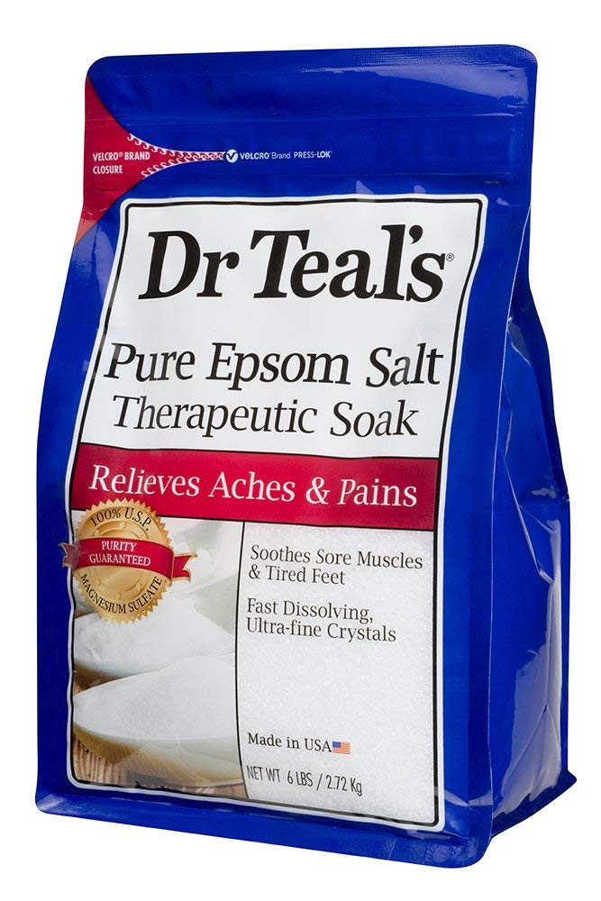 Dr Teal's magnesium sulfate soak bottle label ready for home spa moments.