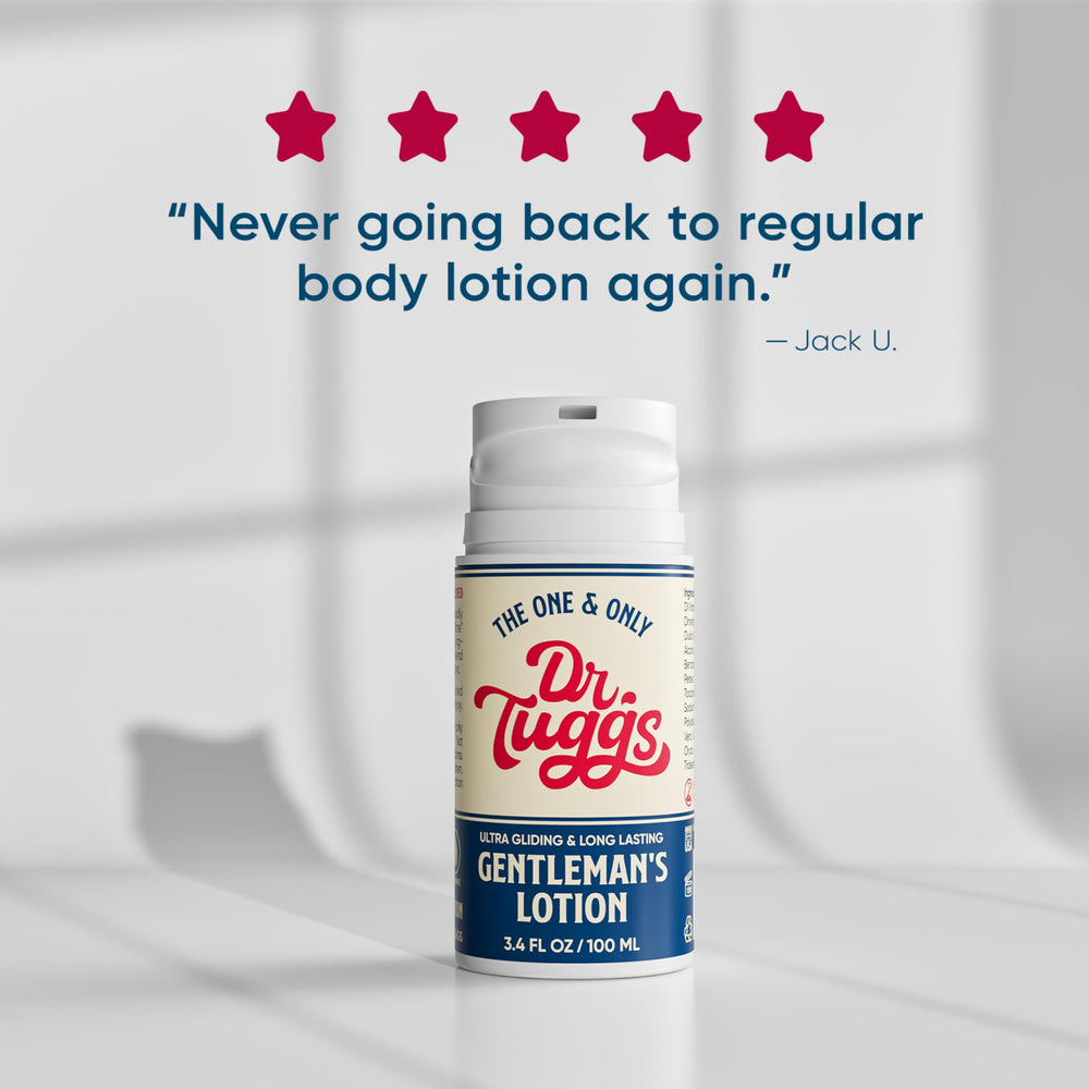 Dr. Tuggs Gentleman’s Lotion ingredients closeup emphasizes aloe and avocado nourishment.