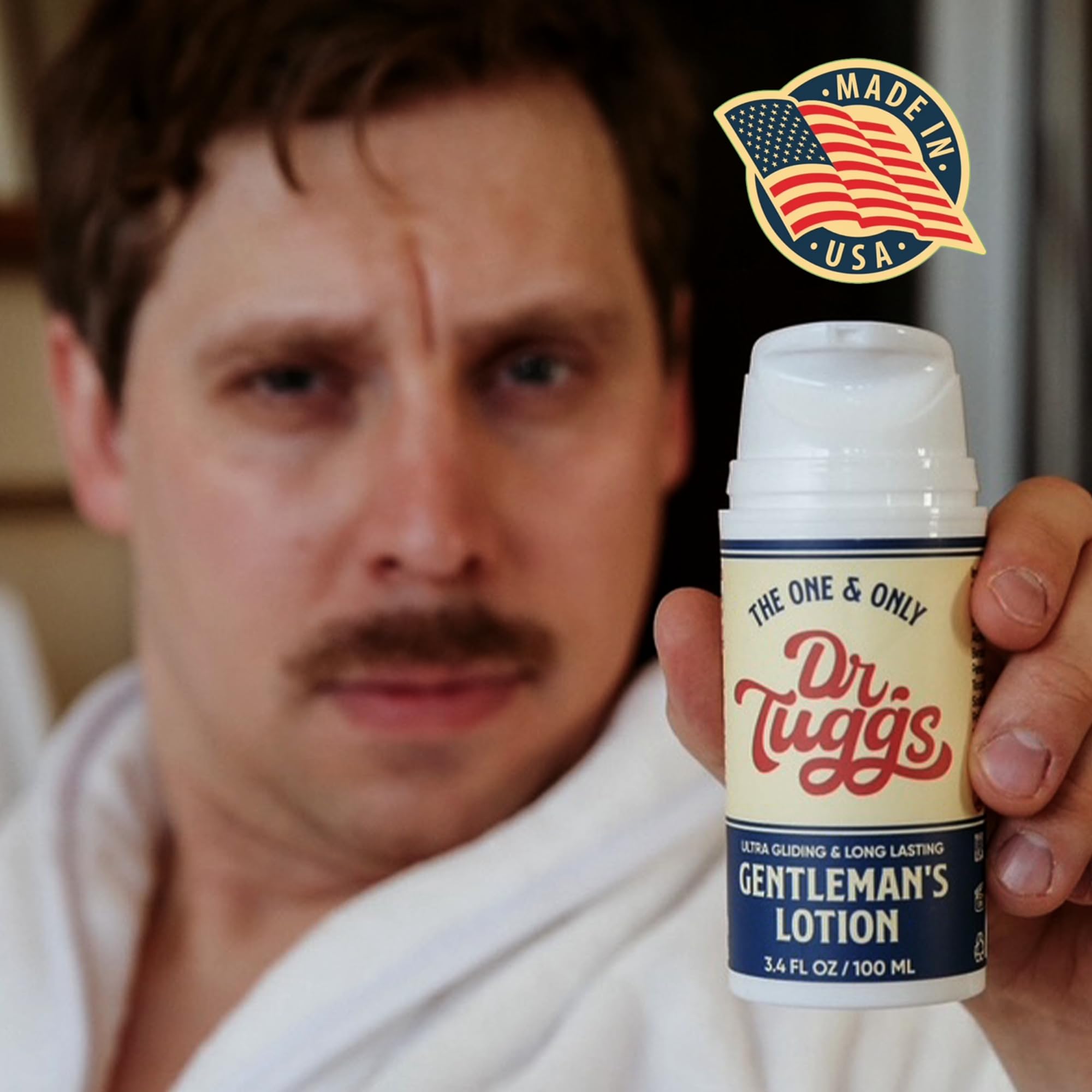 Dr. Tuggs Gentleman’s Lotion USA label highlights proudly made in the USA.
