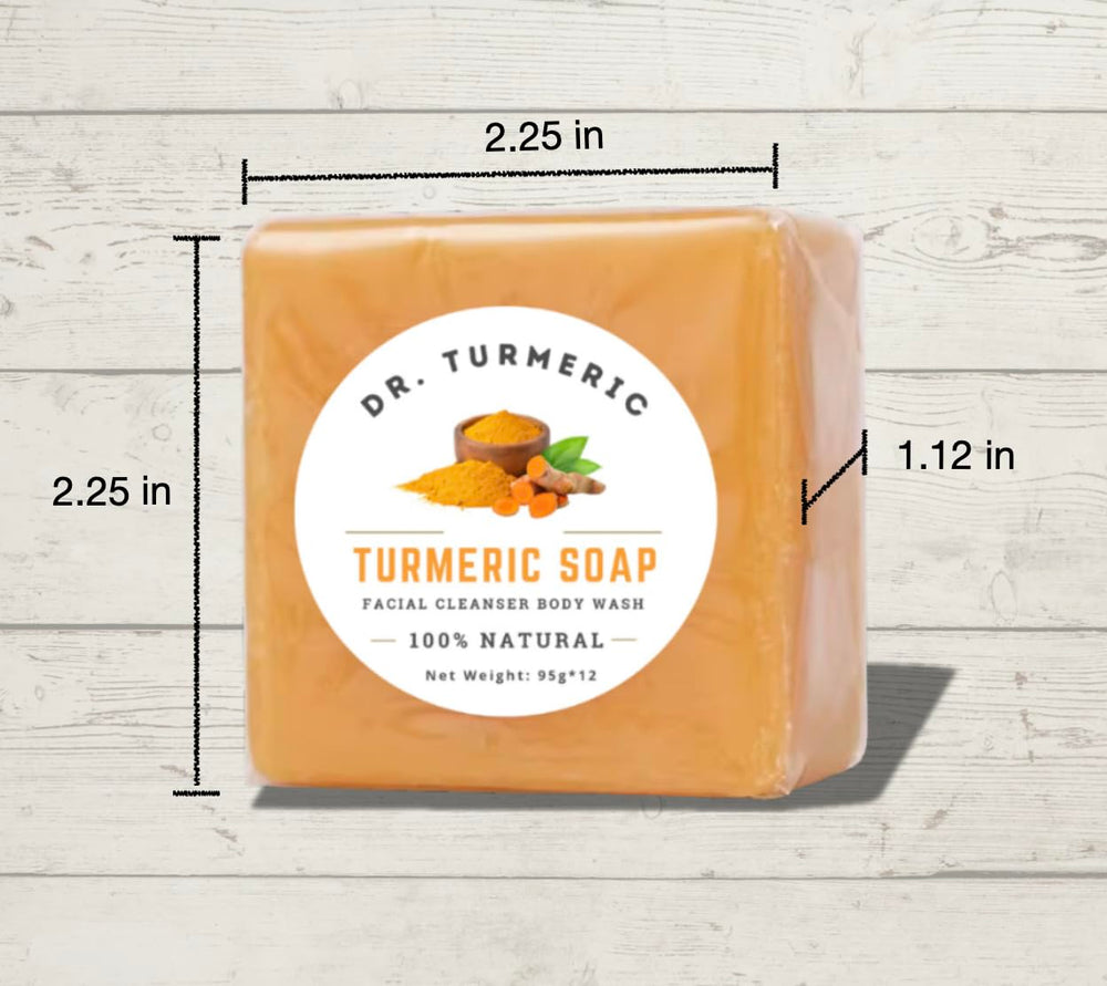 Dr. Turmeric bar antioxidant-rich visuals underline protective skincare benefits.