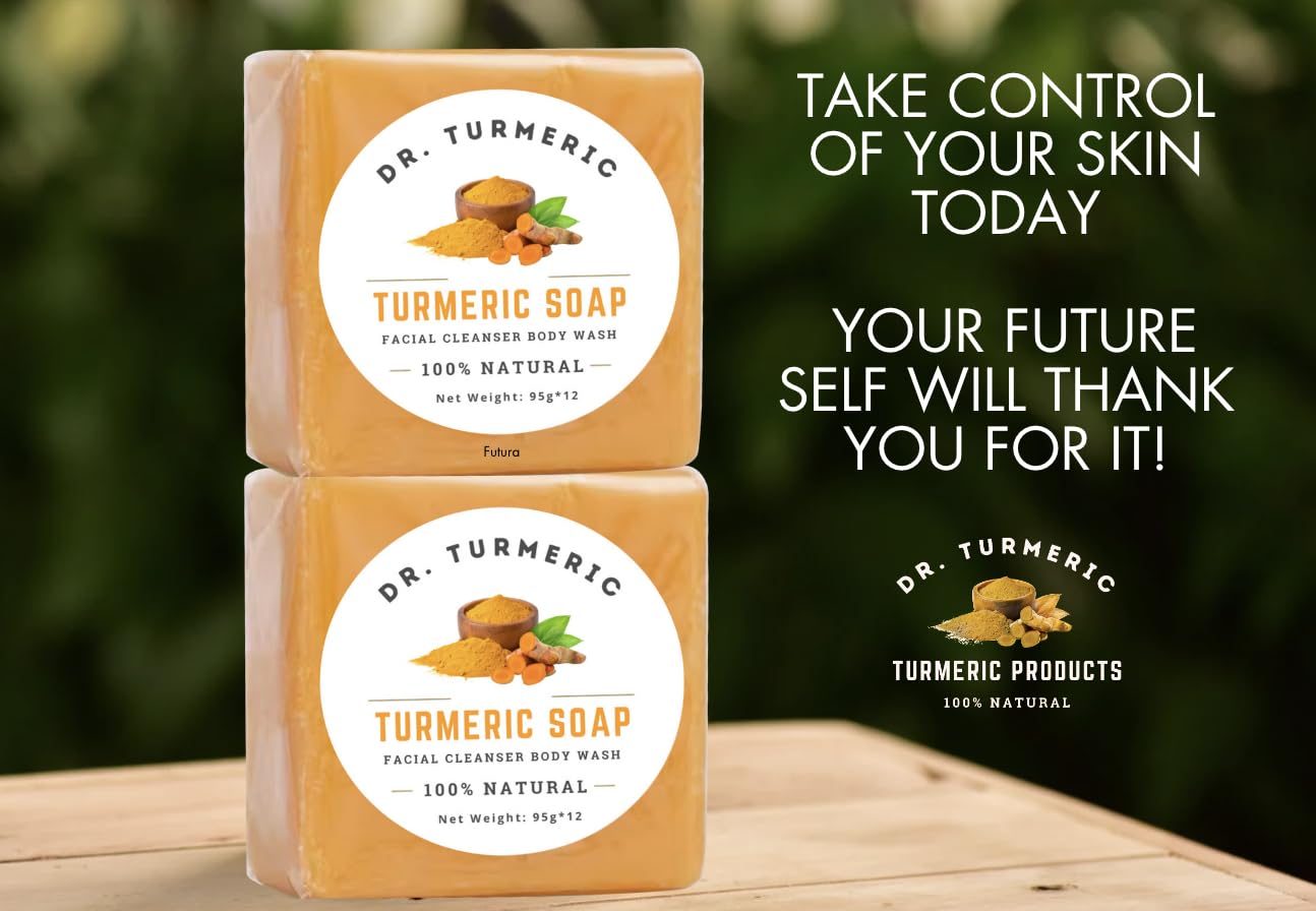 Dr. Turmeric bar curcumin detail highlights turmeric specks and calming aesthetics.