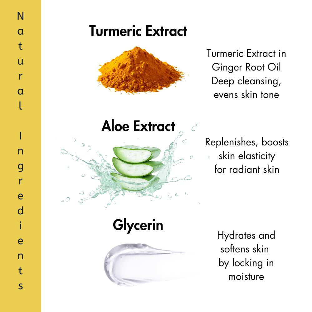 Dr. Turmeric bar refreshing scent conveys uplifting spa-like morning routine.