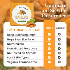 Dr. Turmeric soap bar lather close-up shows creamy foam for cleansing.