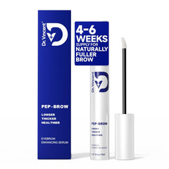 Dr Vincent Eyebrow Growth Serum bottle close-up highlights fuller brows.