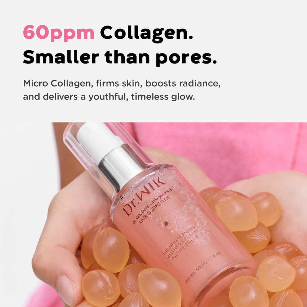 DR. WIK Deep Collagen Hydrating Face Mist closeup of panthenol and niacinamide for brightness.