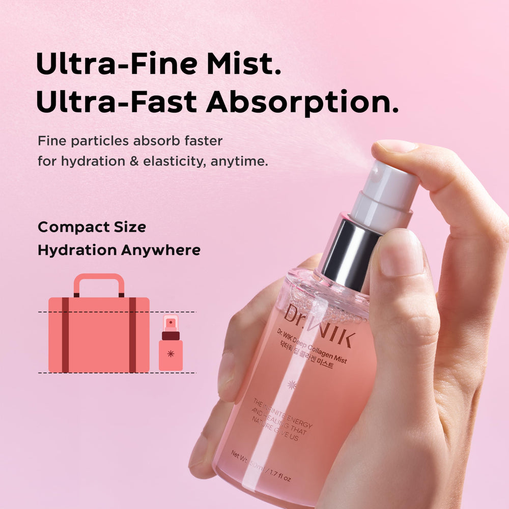 DR. WIK Deep Collagen Hydrating Face Mist creates a subtle glow after use.