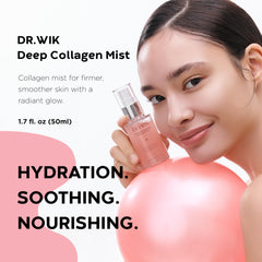 DR. WIK Deep Collagen Hydrating Face Mist spray for quick refresh and even-toned glow.