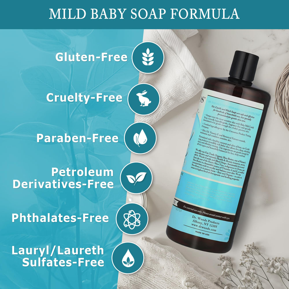 Dr. Woods Organic Shea Butter Fair Trade source label emphasizes nourishing ingredients.