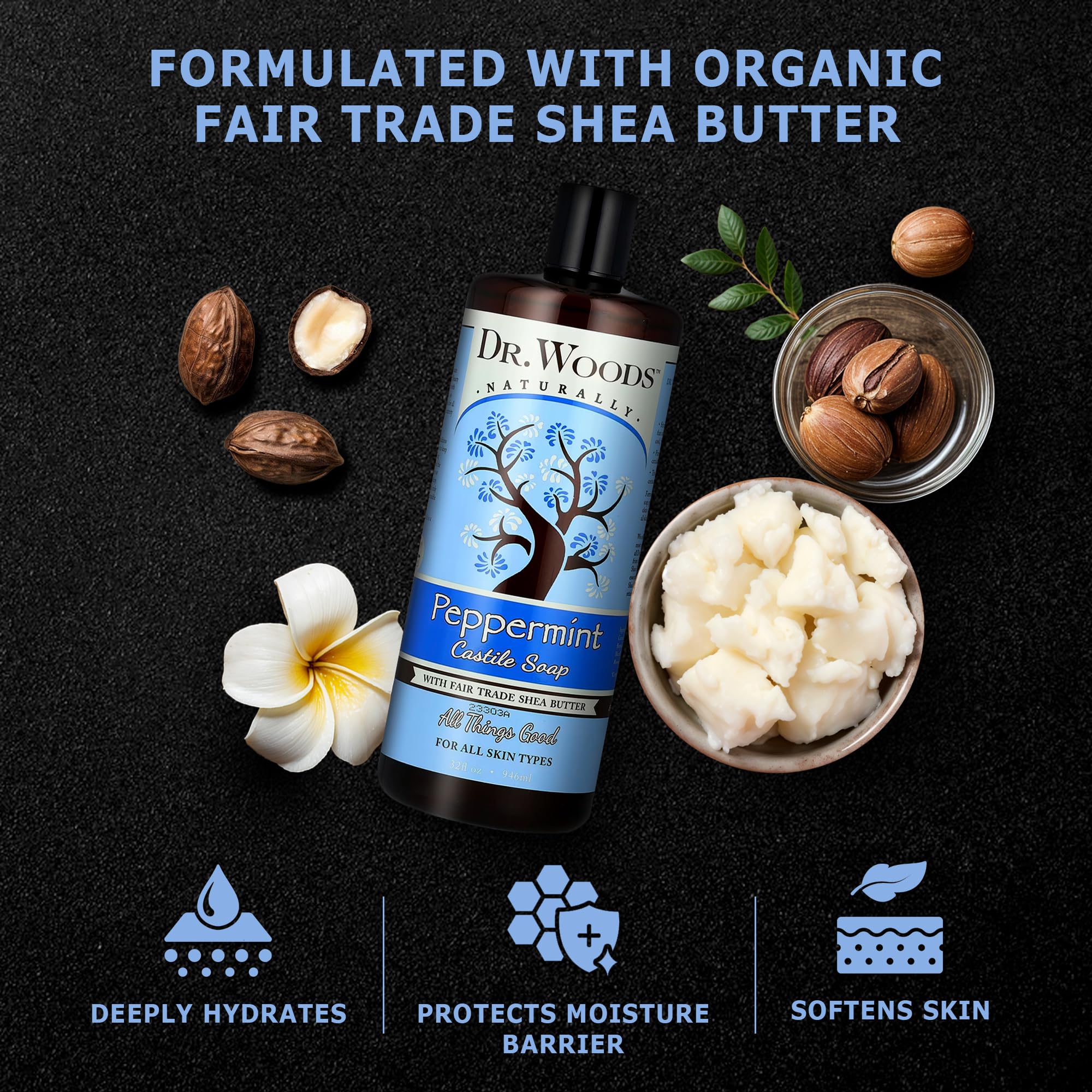 Dr. Woods organic shea butter ingredient emphasizes natural moisture