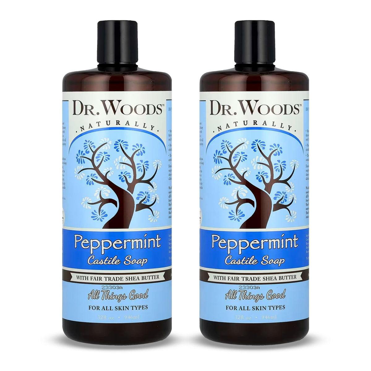 Dr. Woods peppermint castile soap bottle for gentle facial and body cleansing