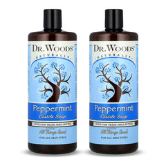 Dr. Woods peppermint castile soap bottle for gentle facial and body cleansing