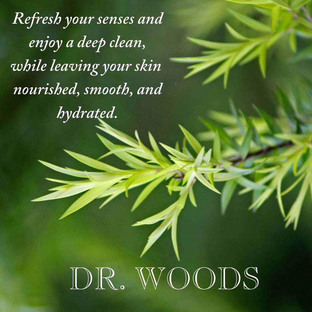 Dr. Woods Tea Tree Castile Soap used on face and body for versatile cleansing.