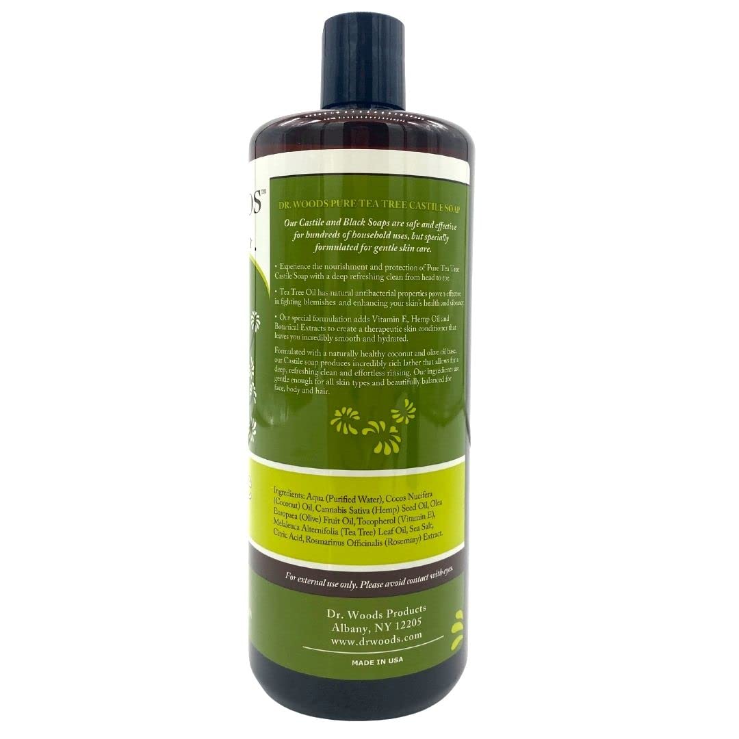 Dr. Woods Tea Tree Castile Soap rich lather demonstrated on hands.
