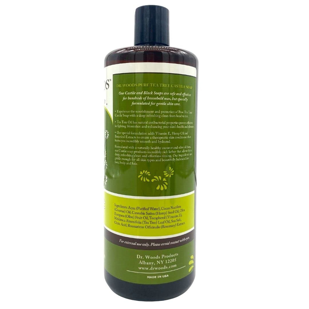 Dr. Woods Tea Tree Castile Soap rich lather demonstrated on hands.