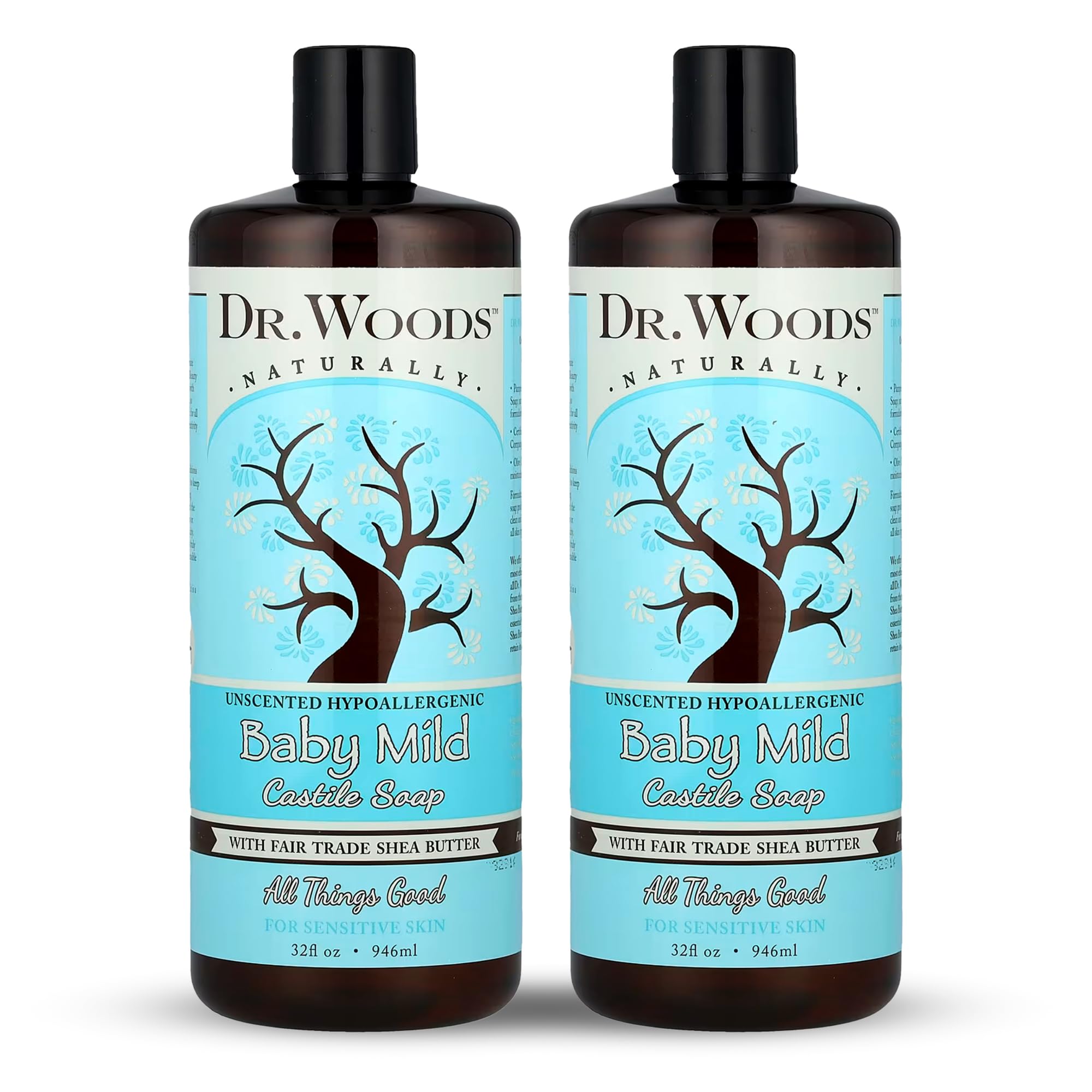 Dr. Woods unscented baby mild soap bottle, gentle cleanse for sensitive skin.