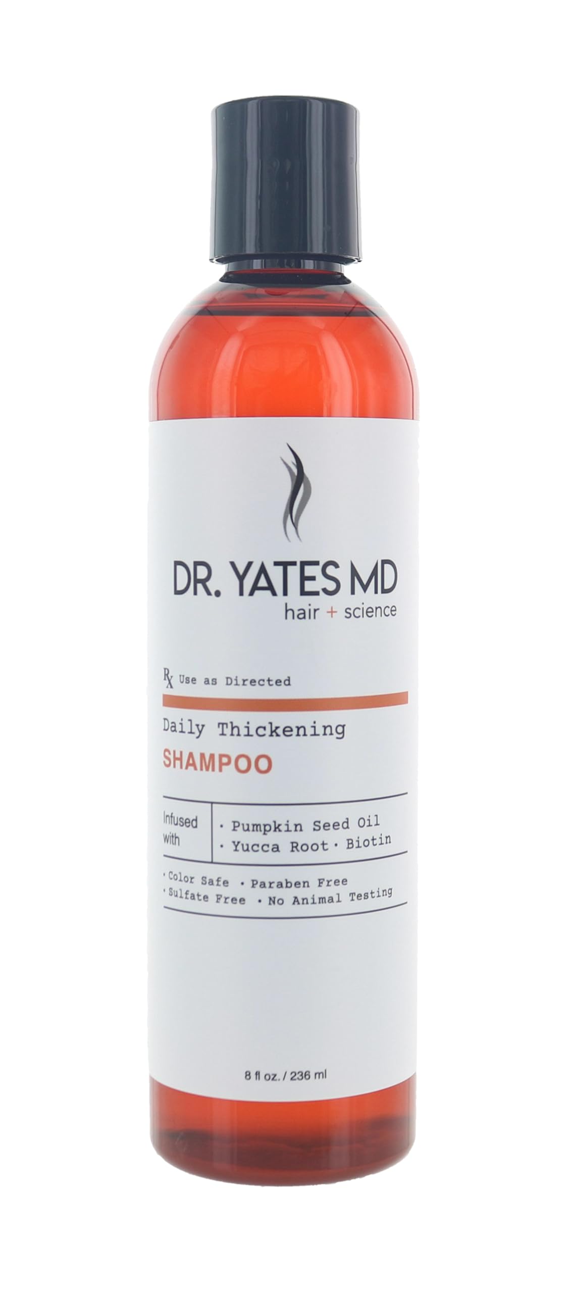 Dr. Yates MD Hair + Science thickening shampoo bottle boosts volume and cleansing.