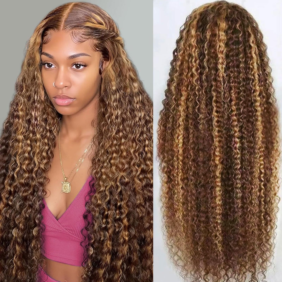 Draixil honey blonde 13x6 deep wave lace front wig, glueless and breathable.