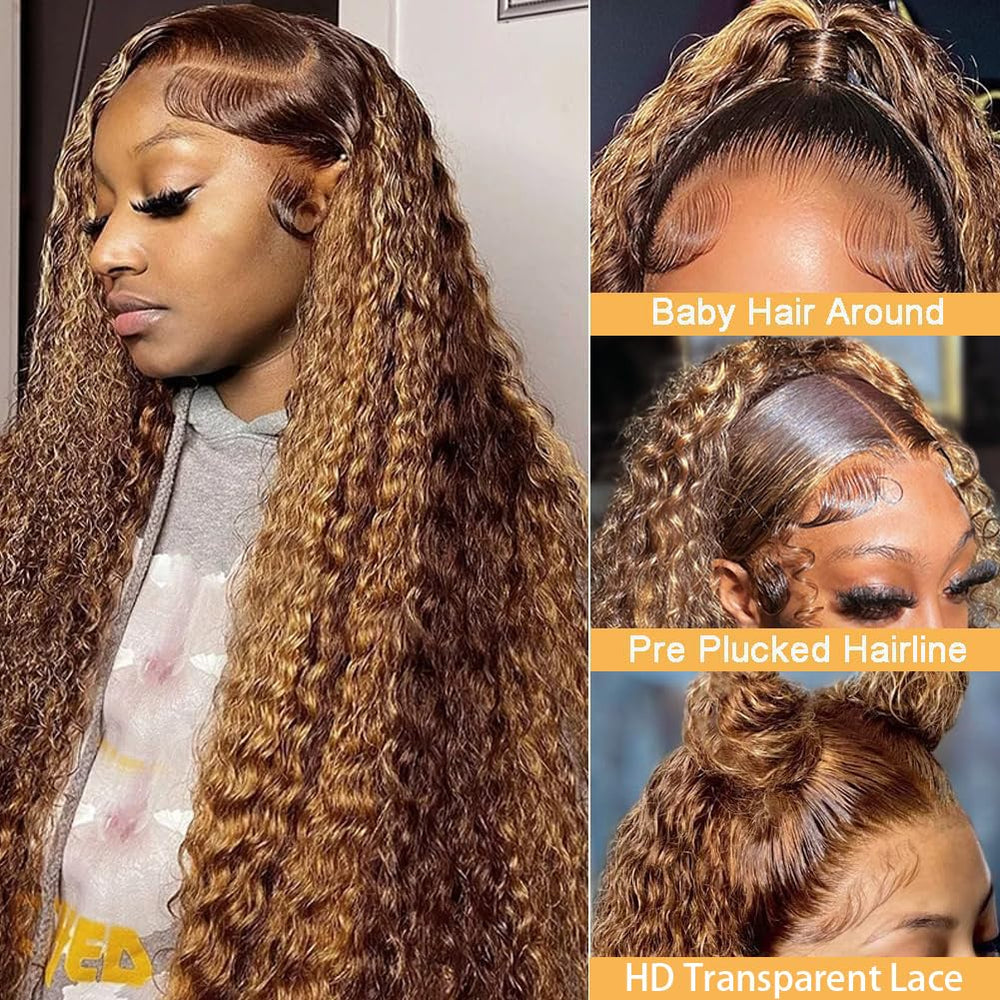 Draixil 30-inch deep wave wig in honey blonde, soft and luxurious.