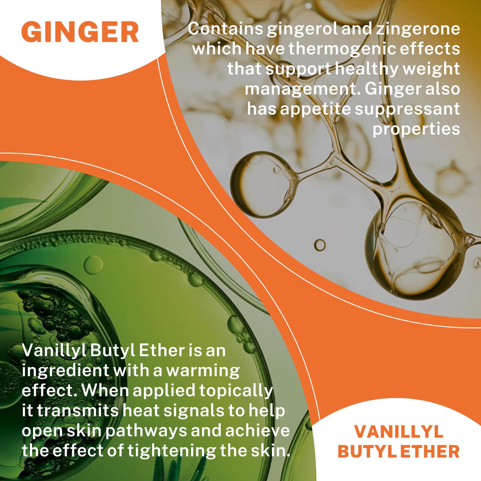DrBioCare Hot Sweat Cream ingredients close-up: Garcinia Cambogia, Ginger, and Caffeine.