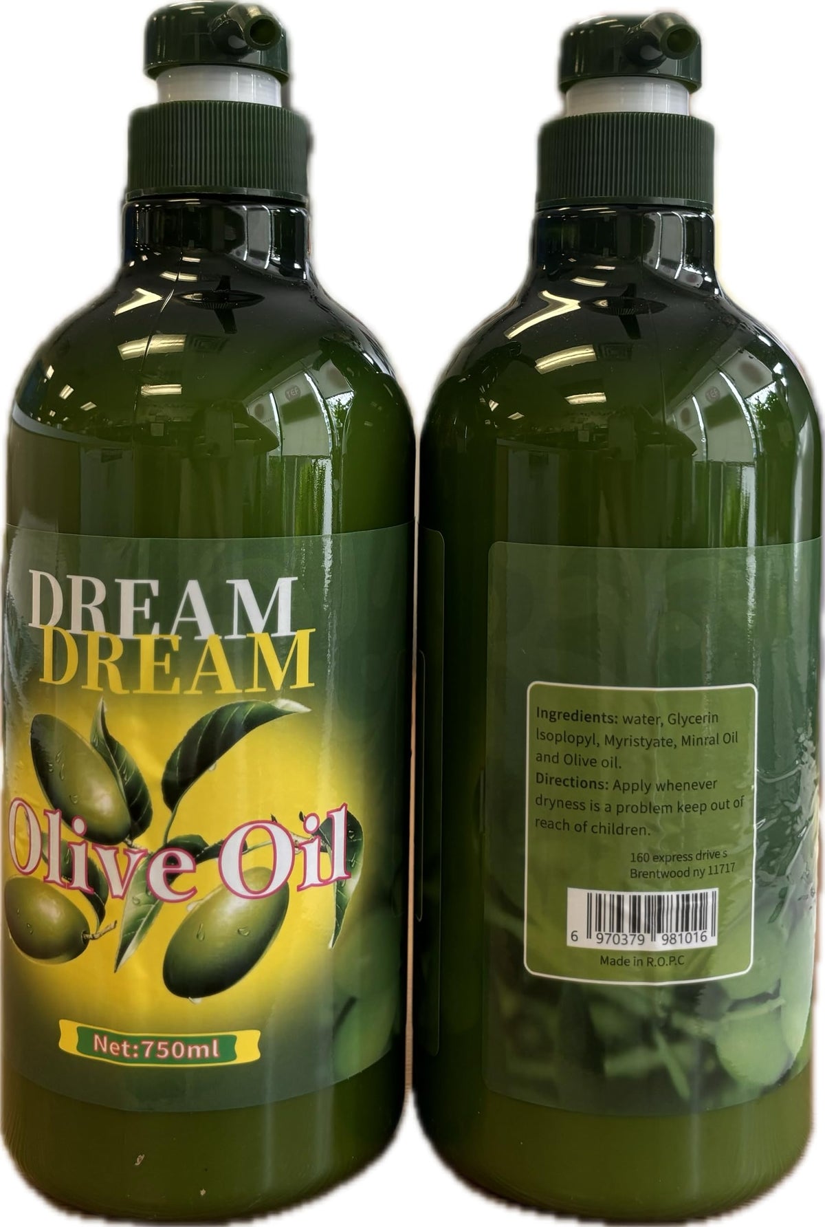 Dream Dream olive oil lotion bottle front view for non-greasy dry skin hydration