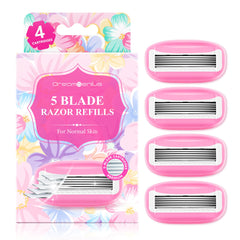 DreamGenius women's razor refills in pink with four cartridges for smooth, versatile shaving